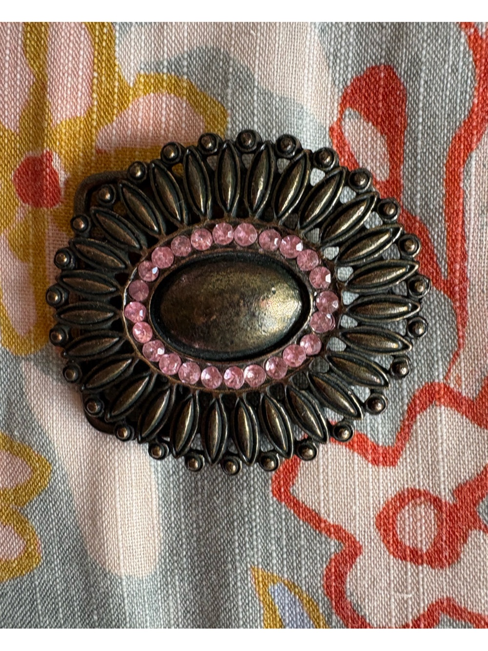 3/$10 Antique Gold Tone Belt Buckle with Pink Rhinestones